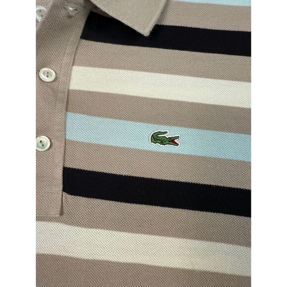 Lacoste Polo Shirt Mens Extra Large Striped Grey Black Cream Classic Fit Preppy - Picture 7 of 7